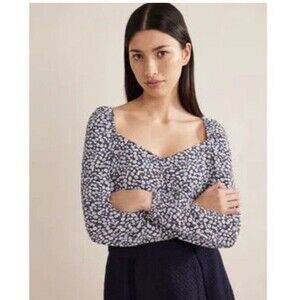 Boden Blouse Size US 6 / UK 10 Navy Blue Ditzy Daisy Print Cottage Core Romantic